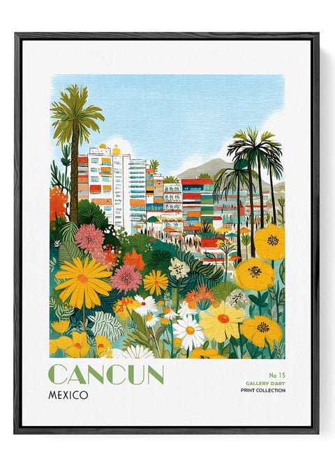 Colorful Cancun city with palm trees art
