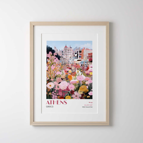 Colorful Greece wall art Athens floral city print