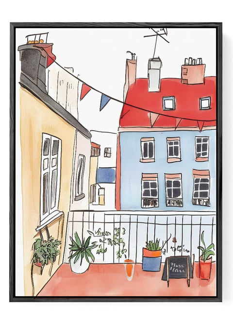 Colorful balcony with potted plants

