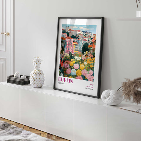 Colorful city poster Irish floral landscape artwork