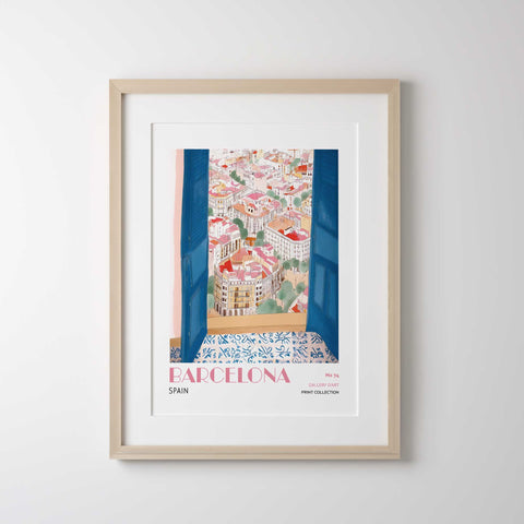 Colorful cityscape poster Spain travel wall art