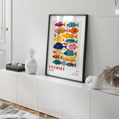 Colorful fish art poster Helsinki