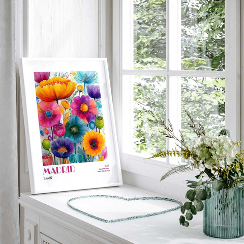 Colorful flower wall art Madrid poster design