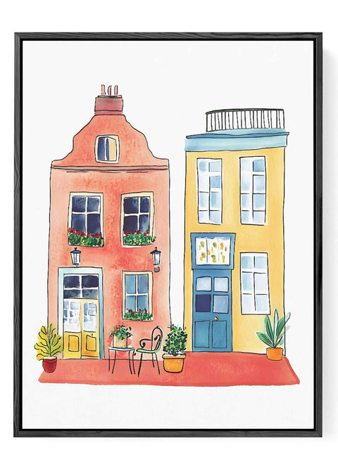 Colorful townhouse art illustration

