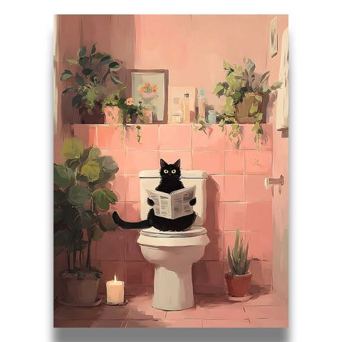 Contemporary bathroom wall art featuring a funny cat for a modern home.