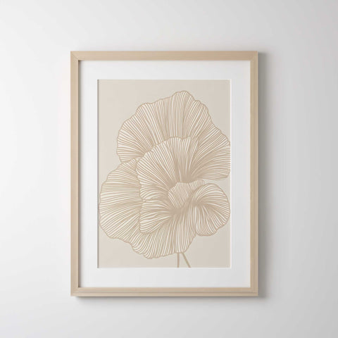 Contemporary beige botanical illustration with textured background