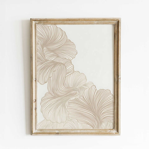 Contemporary beige floral contour artwork