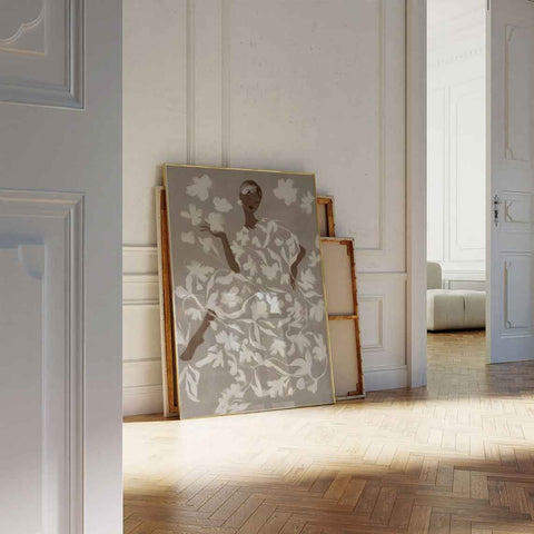 Contemporary chic wall decor featuring female silhouette and botanical blossoms