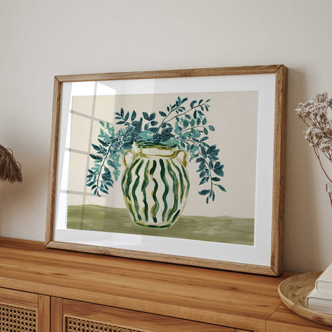 Contemporary still life poster featuring a decorative striped water jug.