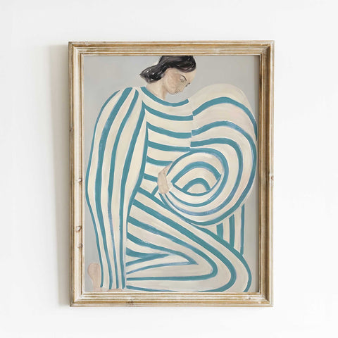 Contemporary teal striped woman artwork