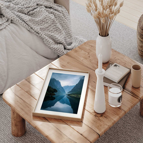 Contemporary wilderness wall art featuring a fjord for a bedroom or office.
