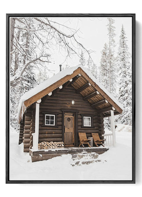 Rustic Log Cabin in Snow Poster for Wall Art