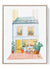 Cozy Paris watercolor print with rooftop apartment and café tables