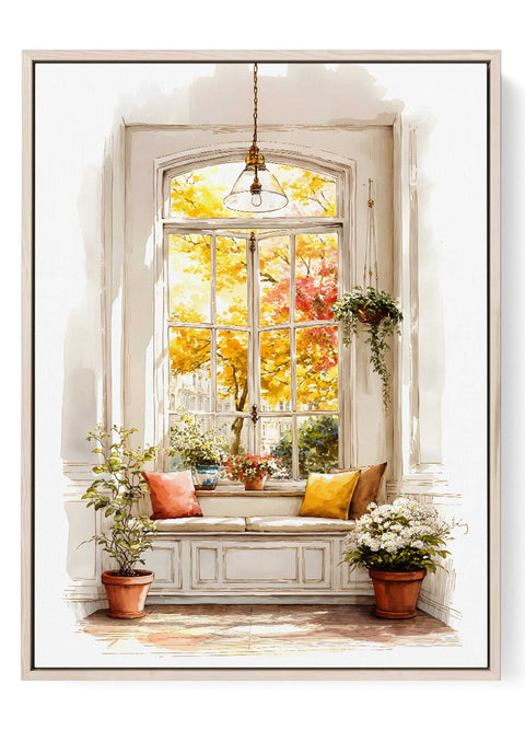 Cozy autumn window interior art print