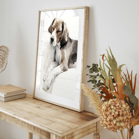 Cozy beagle watercolor wall print