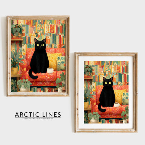 Cozy cat reading room decor print