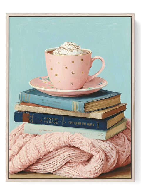Cozy coffee and books art print