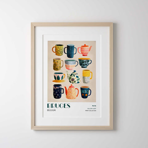 Cozy kitchen wall art with patterned cups