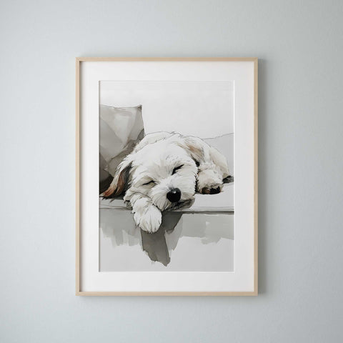 Cozy sleeping puppy dog wall art