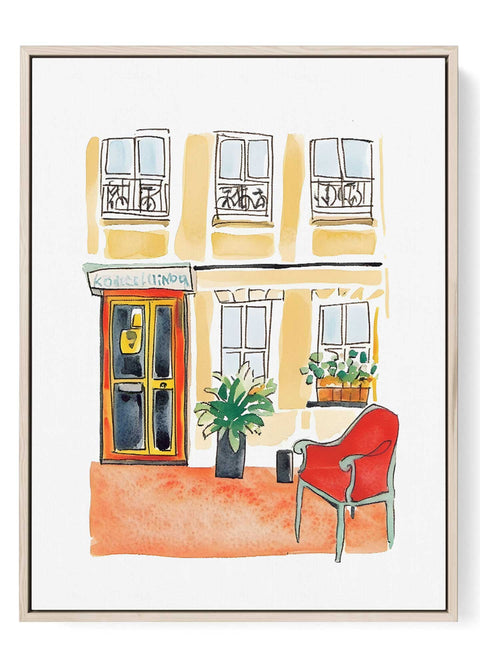 Cozy yellow café watercolor print
