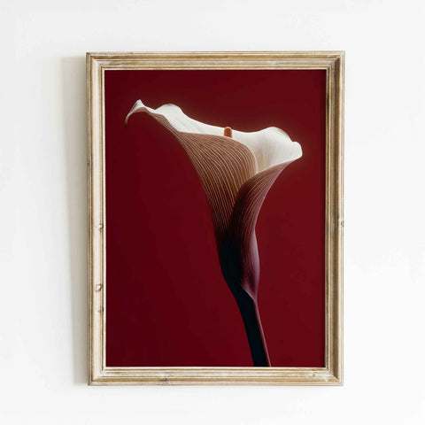 Crimson red, cream, and white color palette in a sophisticated botanical print.