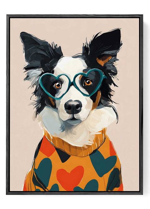 Cute border collie heart glasses sweater print