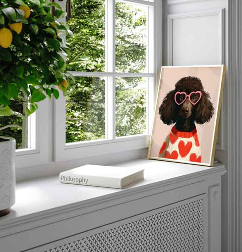 Cute poodle in red heart sweater print for modern home styling