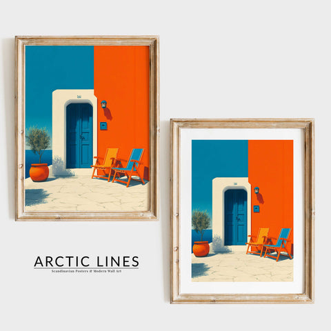 Cycladic house blue door illustration