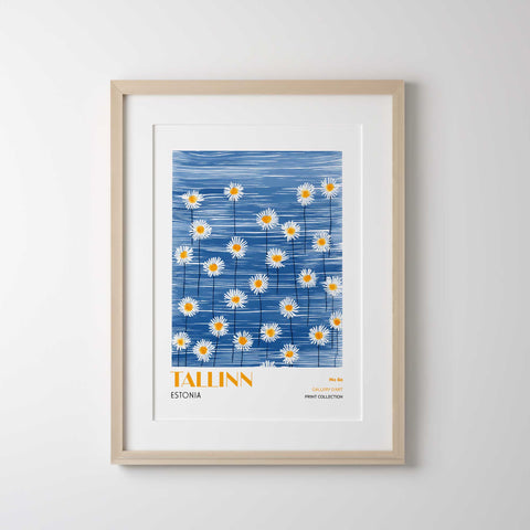 Daisy artwork Tallinn print blue white poster