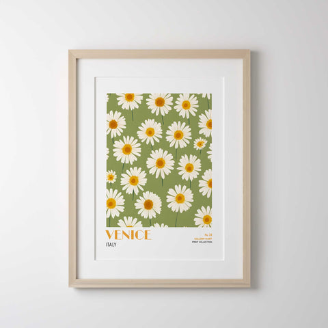 Daisy flower poster green background Italian art