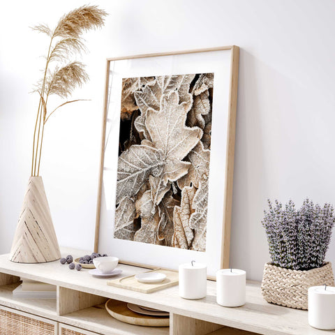 Delicate Frosted Leaves Canvas – Nature's Winter Art
