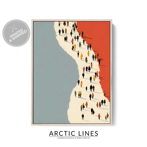 Diverse people walking coastal path print