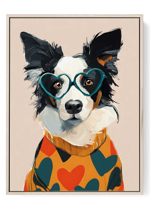 Dog Wall Art Print border collie glasses