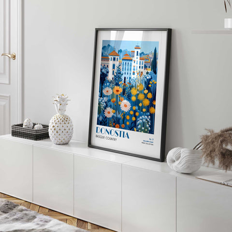 Donostia skyline with vibrant flowers art print