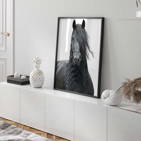 Dramatic Friesian horse artwork