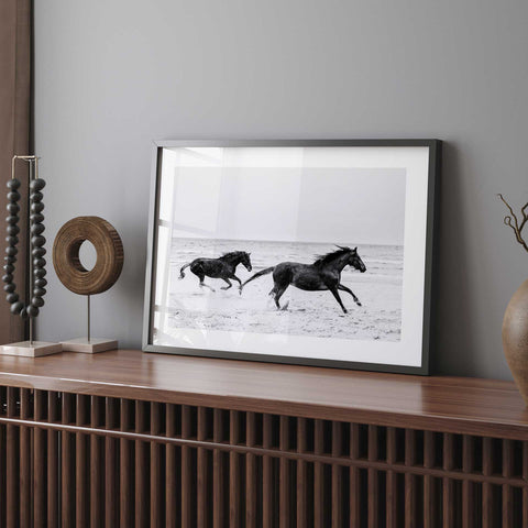 Dramatic black and white horse print