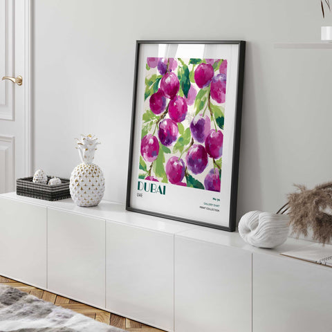 Dubai art print with vibrant purple fruit design