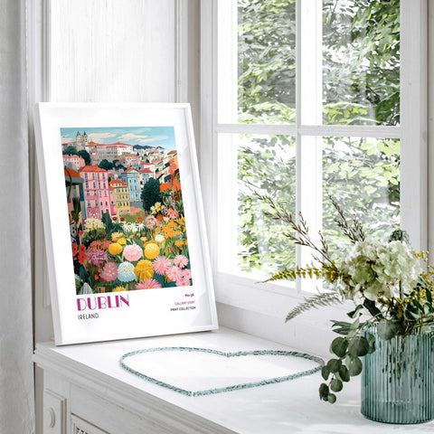 Dublin Ireland wall art print with bright flowers