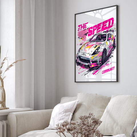 Edgy automotive wall decor featuring Nissan 370Z Z34 silhouette