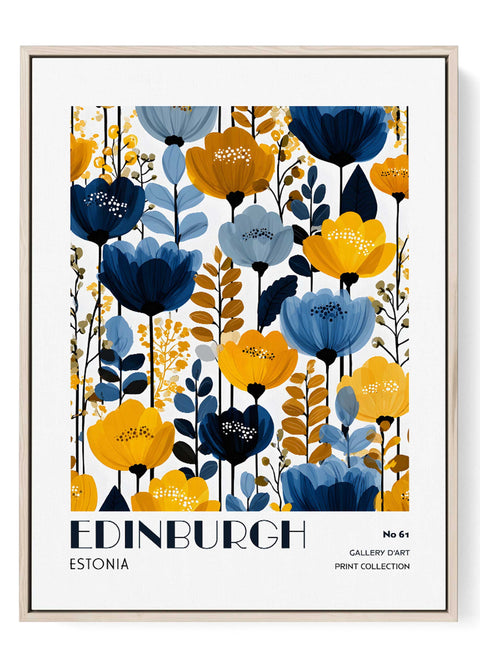 Edinburgh floral wall art print blue yellow decor