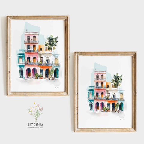 Elegant Caribbean row house artwork for sunroom living room or gallery wall styling