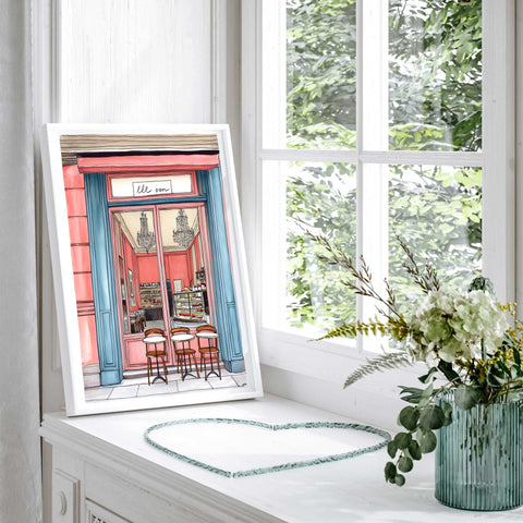 Elegant Parisian cafe watercolor illustration