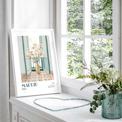 Elegant Spanish home illustration with daisies