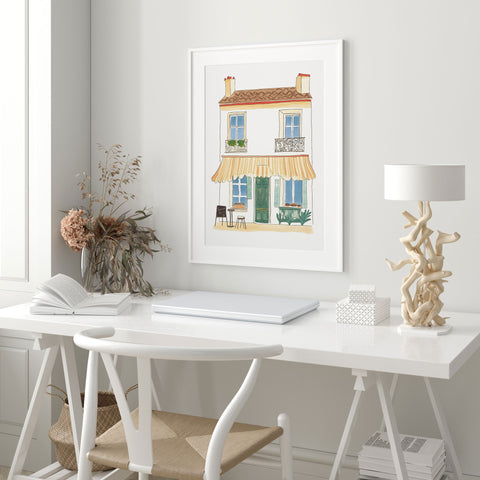 Elegant and calming city-themed art poster for a dining area or boutique.
