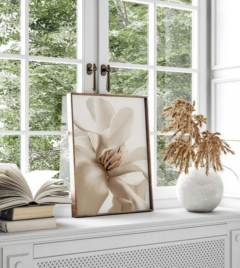 Elegant and calming flower art poster for a sunlit living room or studio.