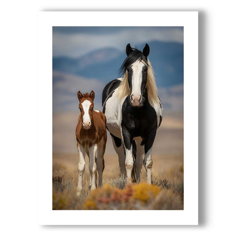 Elegant and calming horse-themed art poster for a sunlit living room or den.