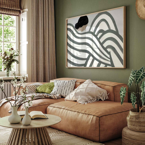 Elegant and calming neutral-themed art poster for a sunlit interior.