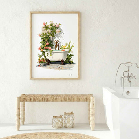 Elegant and calming self-care themed art poster for a master bath or spa.