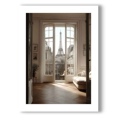 Elegant and romantic city-themed art poster for a sunlit bedroom or study.