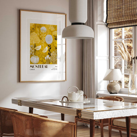 Elegant floral wall art in warm gold and white tones